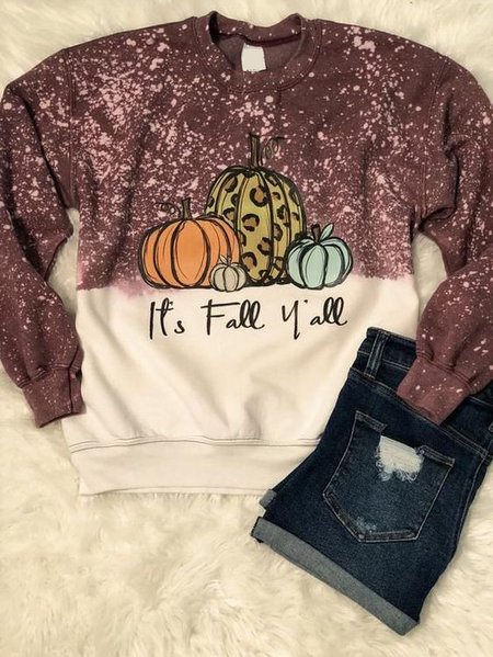 

Casual and simple Halloween pumpkin print round neck long-sleeved polyester cotton sweatshirt, As picture, Hoodies&Sweatshirts