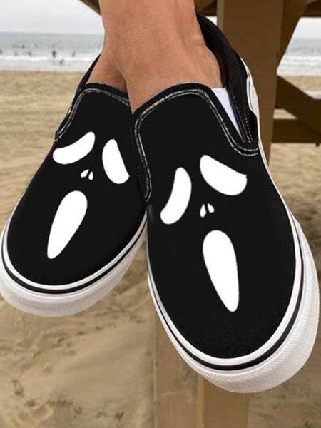 

Halloween Ghost Face Print Casual Canvas Shoes, As picture, Flats & Loafers
