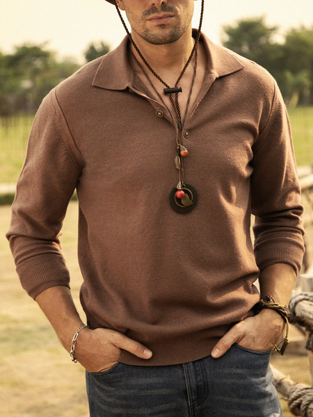 

Casual simple men's solid color T-shirt, Brown, Men's t-shirts