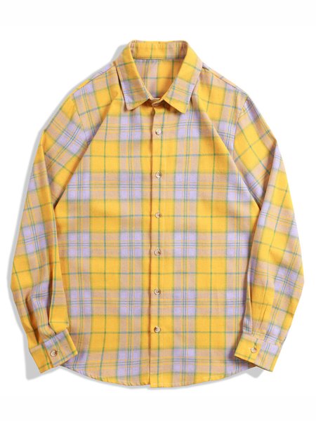 

Plaid Shirt Collar Shirts & Tops, Yellow, Men's shirts