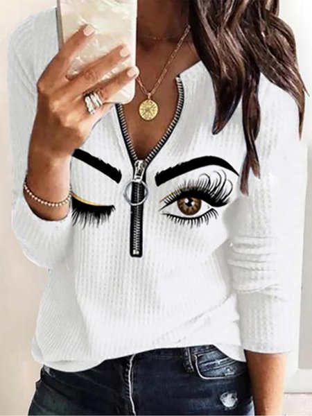 

Scollo a V Lculo Stampare Camicie & Camicette &Camicie, Bianco, T-Shirts