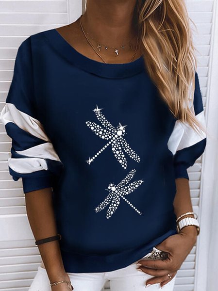 

Geometric Crew Neck Casual Shift Dragonfly Sweatshirt, Navyblue, Sweatshirts & Hoodies