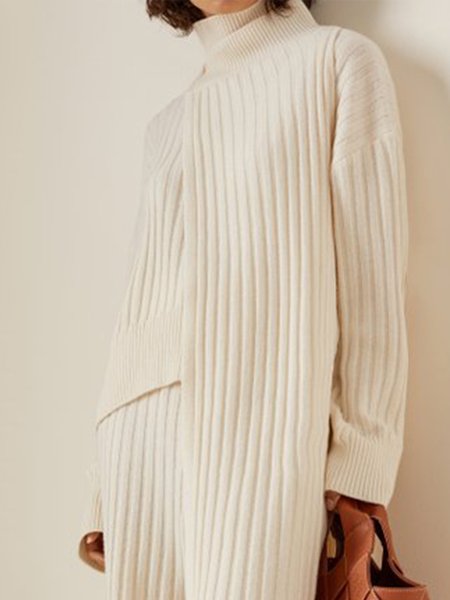 

Long Sleeve Turtleneck Casual Shift Sweater, White, Pullovers