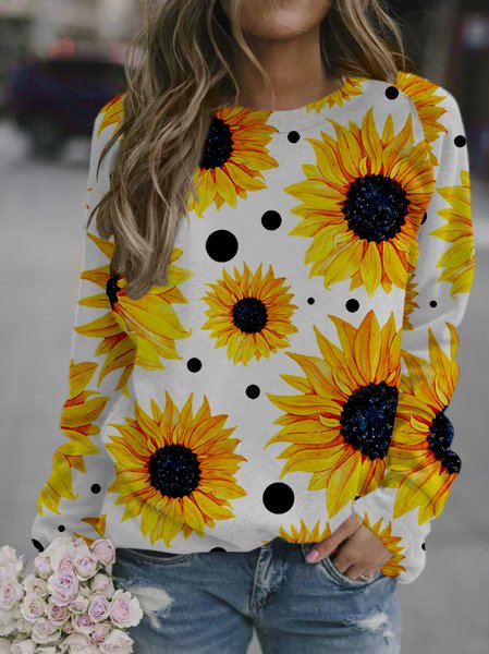 

Sunflowers Women's Shift Cotton-Blend Long Sleeve Sweatshirt, As picture, Hoodies&Sweatshirts