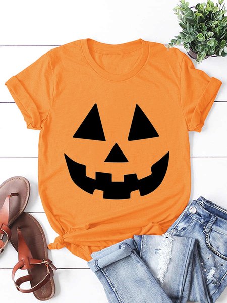 

Pumpkin Halloween Cotton-Blend Shift Tshirts, Orange, T-shirts