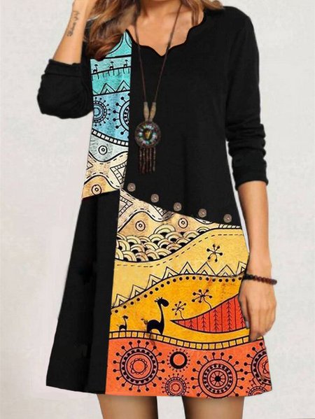 

Stitching a long-sleeved dress, Multicolor, Midi Dresses
