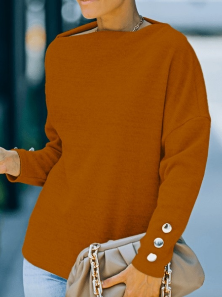 

Fall Daily Casual A-Line Casual Long Sleeve Simple & Basic Sweater, Brown, Pullovers