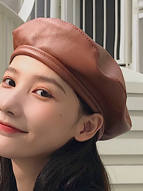 

pu leather star anise beret, Camel, Women Hats