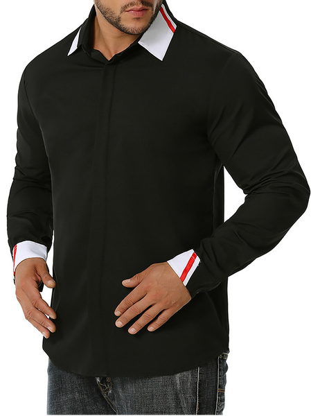 

Cotton-Blend Shirt Collar Shirts & Tops, Black, polo