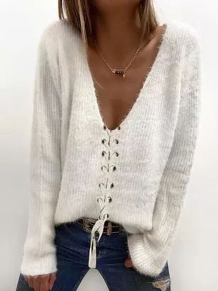

Long Sleeve Plain Shift Casual Sweater, White, Sweaters & Cardigans