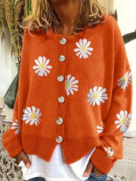 

Long Sleeve Vintage Crew Neck Sweater, Orange, Cardigans