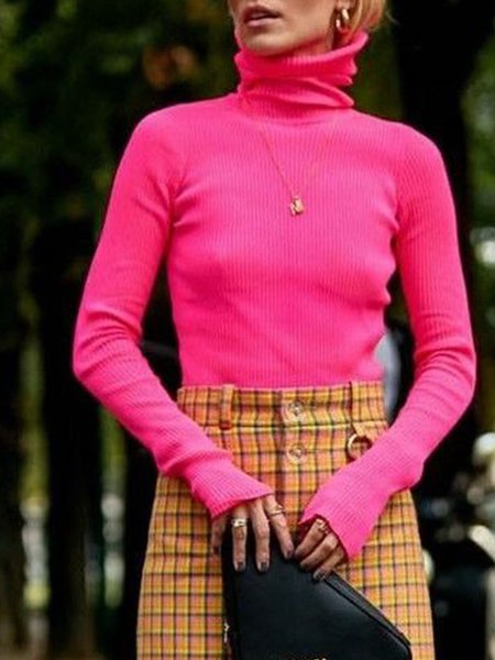 

Long Sleeve Work Turtleneck Sweater, Rose red, Pullovers