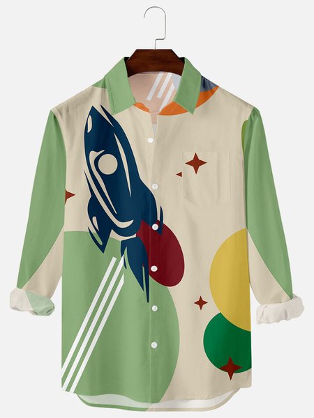 

Printed Shirt Collar Simple Shirts, Green, Men's shirts