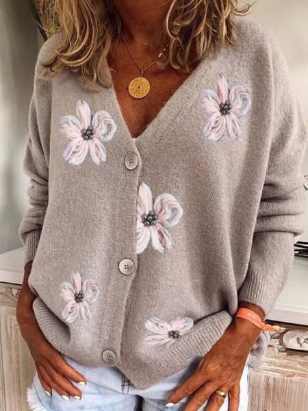 

Vintage Long Sleeve Crocheted Sweater, Gray, Cardigans
