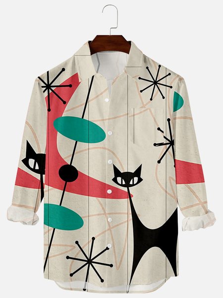 

Shirt Collar Printed Geometric Shirts & Tops, Khaki, Men's shirts