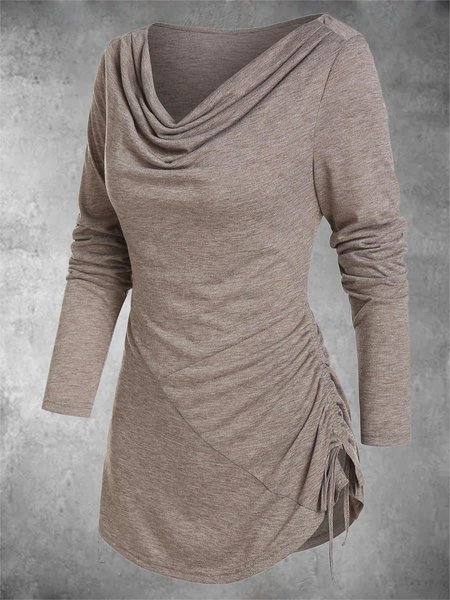 

Maniche Lunghe Collo ad anello taglia grande Top Maglietta, Cachi, T-Shirts