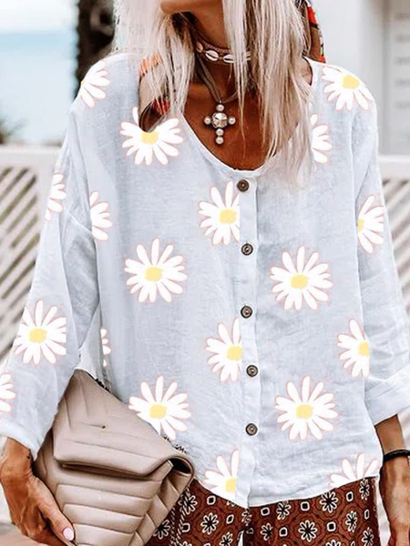 

Long Sleeve Shift Casual Floral Blouse, White, Shirts & Blouses