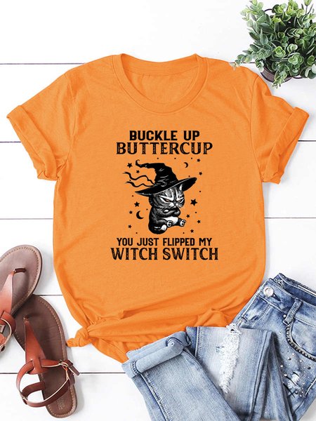 

Angry cat wearing witch hat star moon T-shirt, Orange, T-shirts