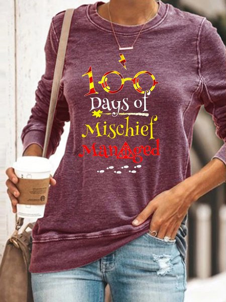 

100 Days Of Mischief Managed Harry Potter Sweatshirt, Purple, Hoodies&Sweatshirts