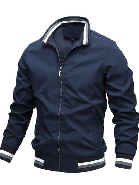 

Mens Sport Outdoor Loose Zipper Up Stand Collar Solid Lightweight Jacket, Deep blue, Jackets