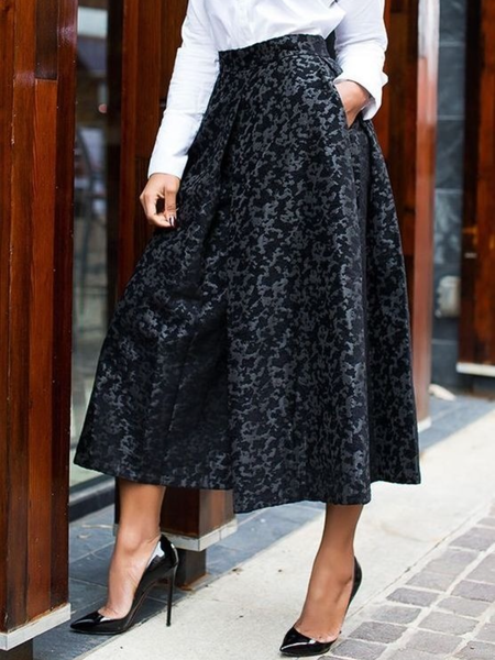 

Fall A-line Lady Elegant Lady Formal Date Skirts, Black, Midi Skirts