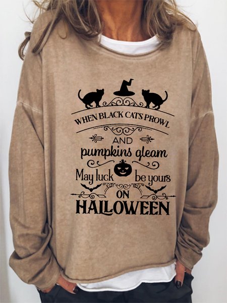 

When The Black Cat Prowl Halloween Sweatshirt, Light brown, Hoodies&Sweatshirts