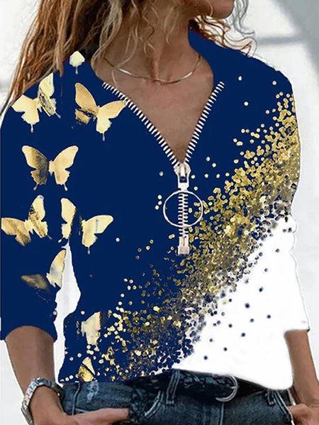 

Casual Long Sleeve Shirts & Tops, Blue, Long sleeve tops