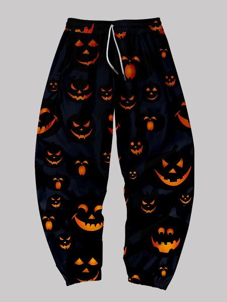 

Halloween Pumpkin Cotton-Blend Pants, Black, Pants