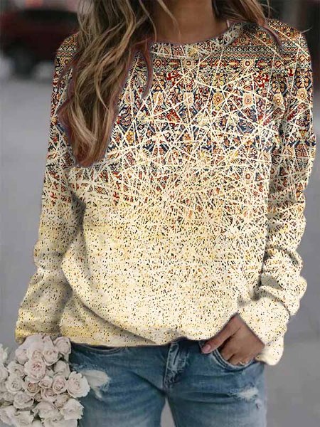 

Printed Holiday Crew Neck Long Sleeve Sweatshirt, As picture, Hoodies & Sweatshirts