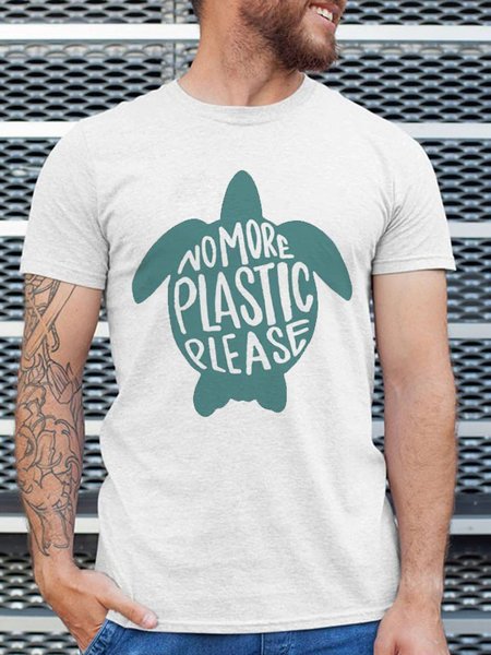 

No More Plastic Please Turtle Graphic Men's Tee, White, T-shirts