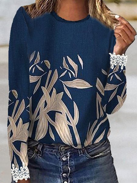 Floreale Girocollo Vacanza Camicie & Top, Blu marino, Blouses & Shirts