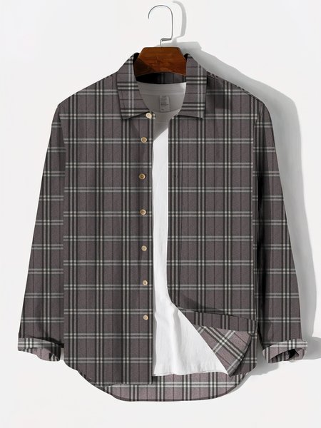 

Plaid Shirt Collar Cotton Shirts & Tops, As picture, Men's shirts