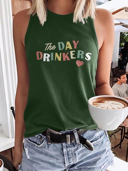 

The Day Drinkers Graphic Sleeveless Loose Tank Top, Dark green, Tank Tops