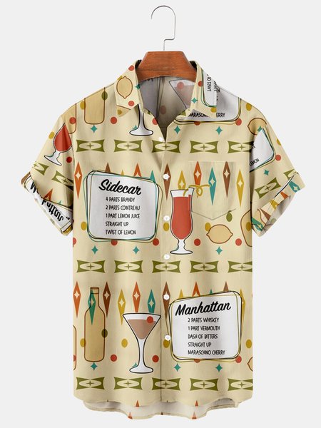 Geometric Shirt Collar Shirts & Tops, Khaki, Men's Floral shirt