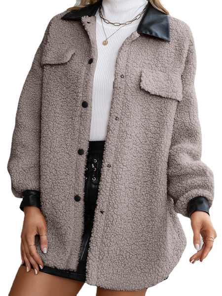 

Shirt Collar Long Sleeve Simple Outerwear, Coffee, Coats