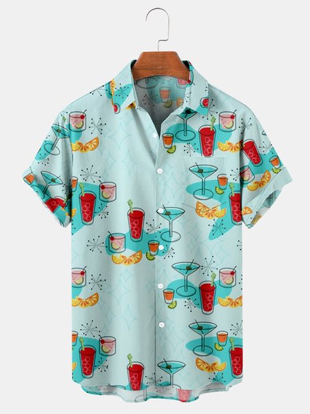 

Geometric Shirt Collar Shirts & Tops, Blue, Men's Floral shirt