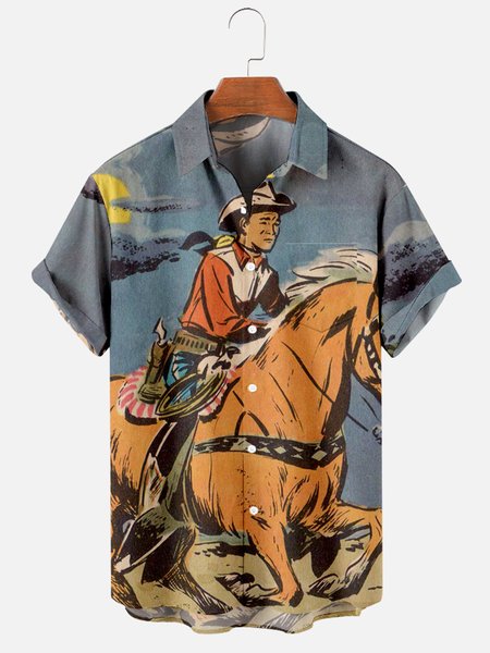 

Shirt Collar Casual Shirts & Tops, Blue, Men's Floral shirt