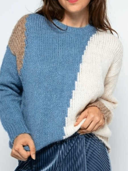 

Fall Daily Casual Color-block A-Line Simple &Amp; Basic Sweater, As picture, Pullovers