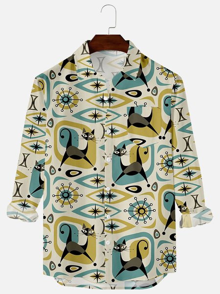 

Geometric Shirt Collar Shirts & Tops, Yellow, Men's shirts