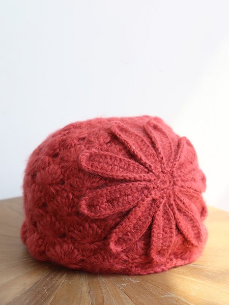 

Handmade Crocheted Woolen Fisherman Hat, Wine red, Hats