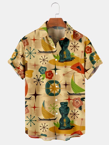 

Boho Shirt Collar Shirts & Tops, Yellow, Men's Floral shirt