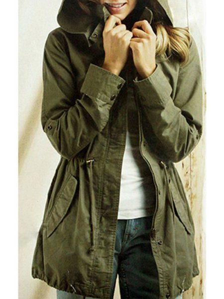 

Plain Cotton Long Sleeve Outerwear, Army green, Jackets