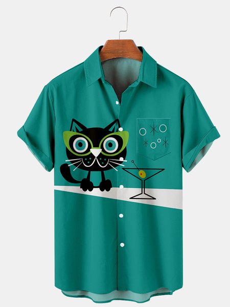 

Casual Cat Shirts & Tops, Green, Men's Floral shirt
