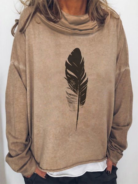 

Cowl Neck Casual Animal Cotton-Blend T-shirt, Khaki, T-Shirts