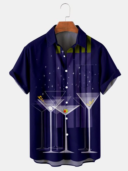 

Shirt Collar Geometric Shirts, Purplish blue, Men's Floral shirt
