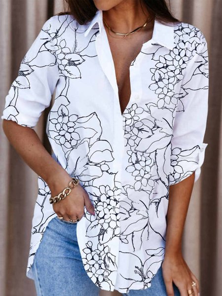 Long Sleeve Shirt Collar Formal Shirts & Tops, White, Blouses & Shirts