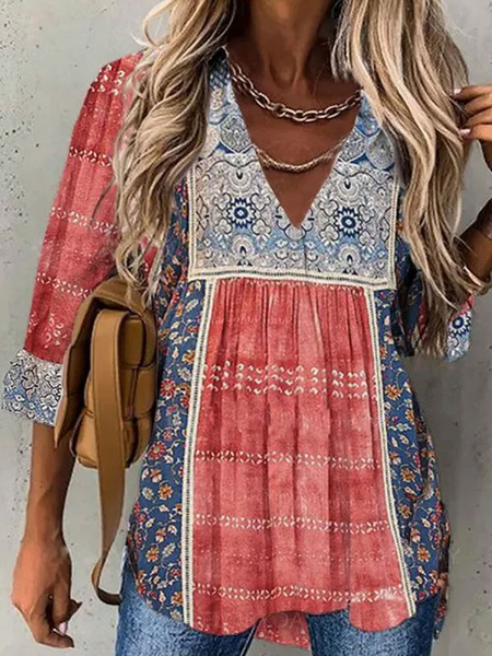 

Casual V Neck Shirts & Tops, As picture, Tops