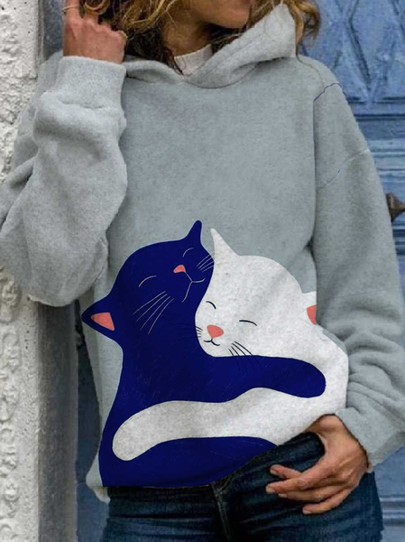

Cute Cat Long Sleeve Sweatshirt, Gray, Sweatshirts & Hoodies