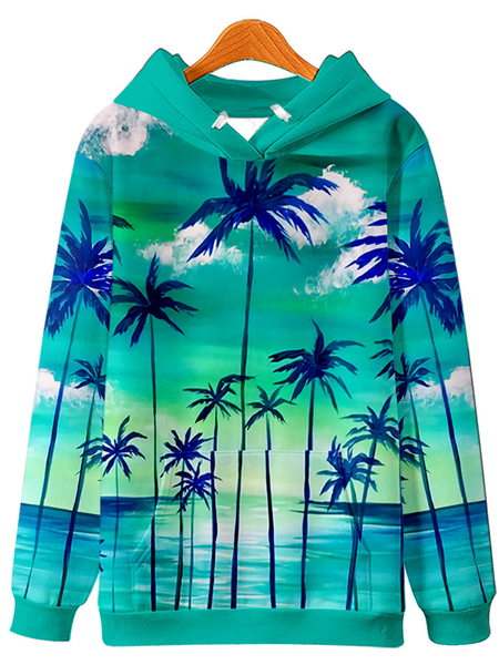 

Printed hooded sweater men's thread autumn and winter sweater, Green, Hoodies&Sweatshirts