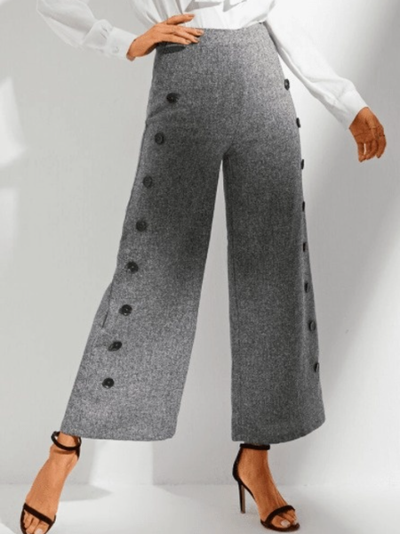 

Fall A-line Elegant Work Elegant Daily Pants, Deep gray, Wide Leg Pants